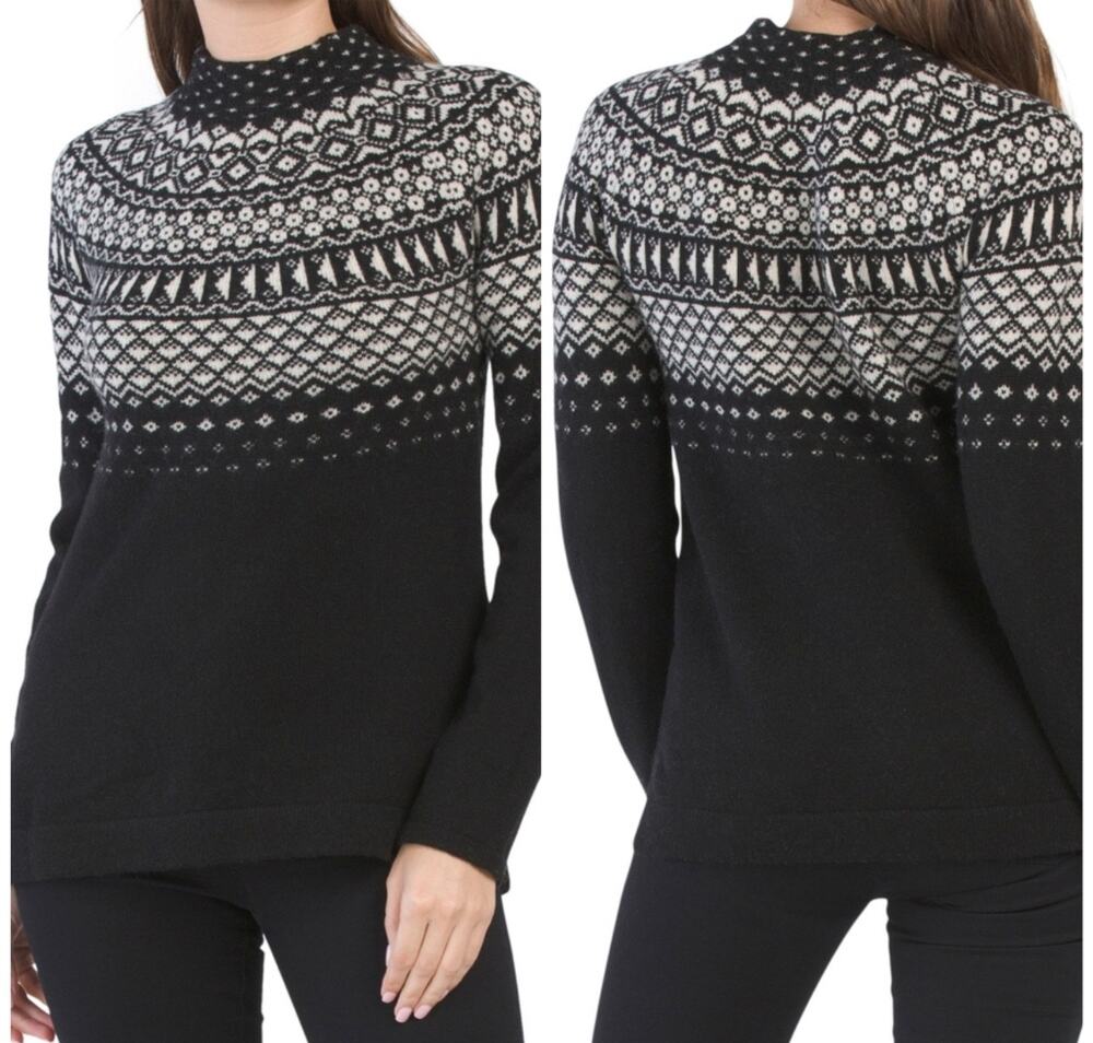 TABITHA WEBB Wool Fair Isle Sweater Black and White Size Medium